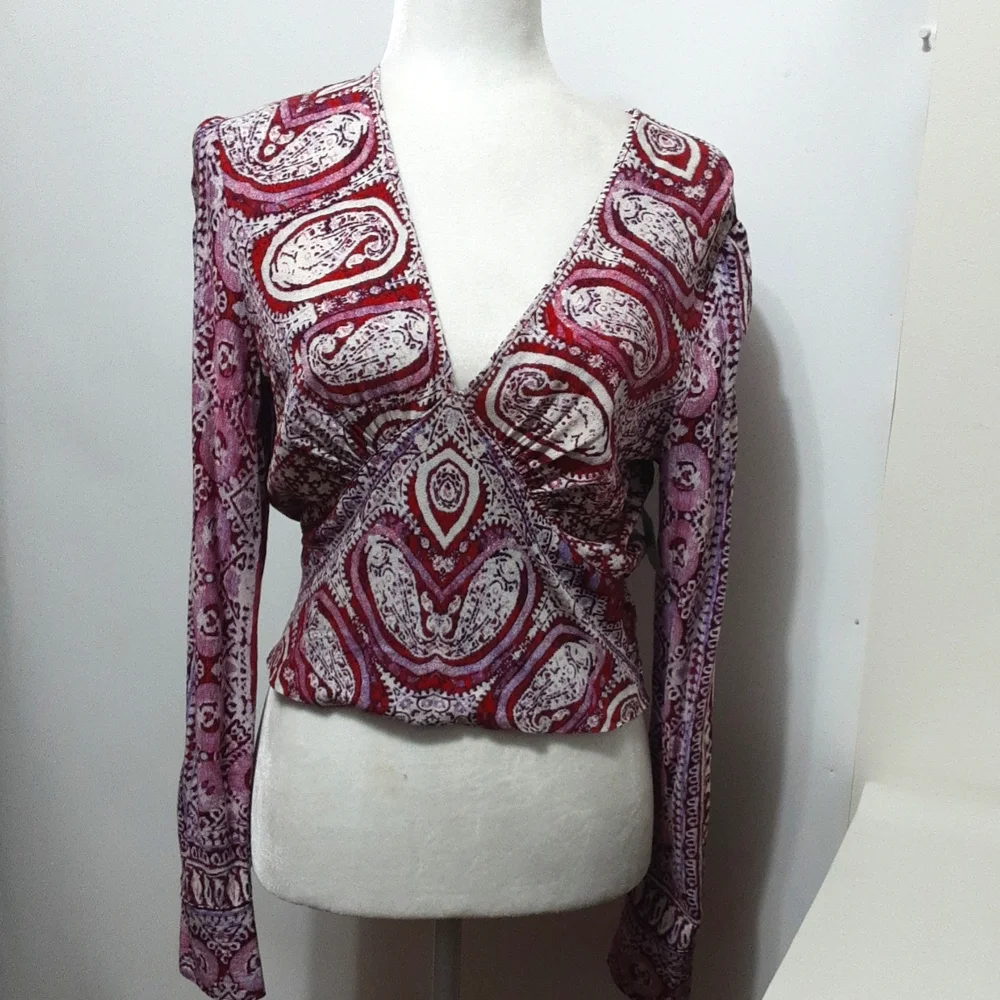 Free People V-Neck S Long Sleeve Mocked Back‎ Waist Crop Top
